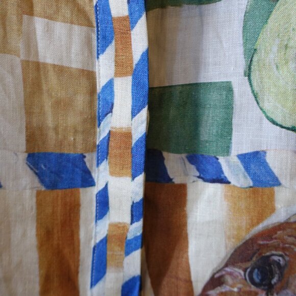 Australian inspired Tropical fish fruit shrimp melon oranges linen shirt 2 - Picture 12 of 12